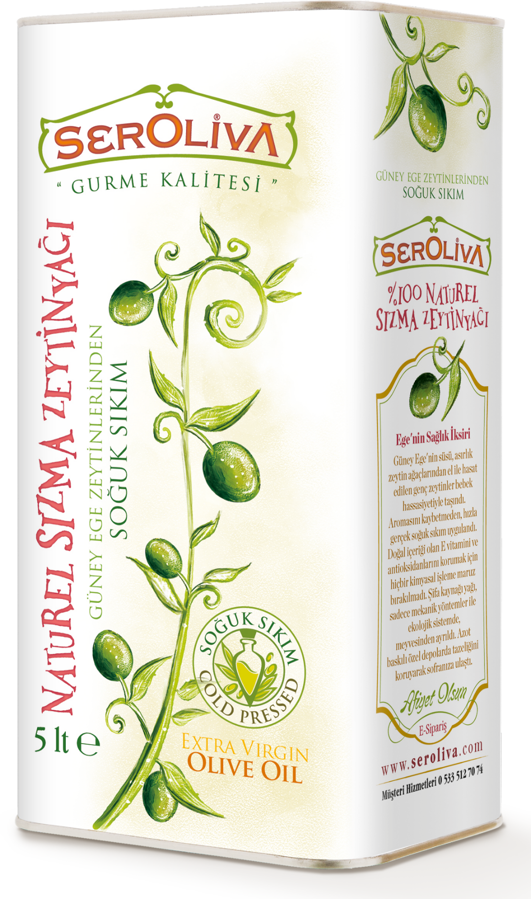 Seroliva Naturel Soğuk Sıkım Sızma Zeytinyağı 5 lt Teneke 