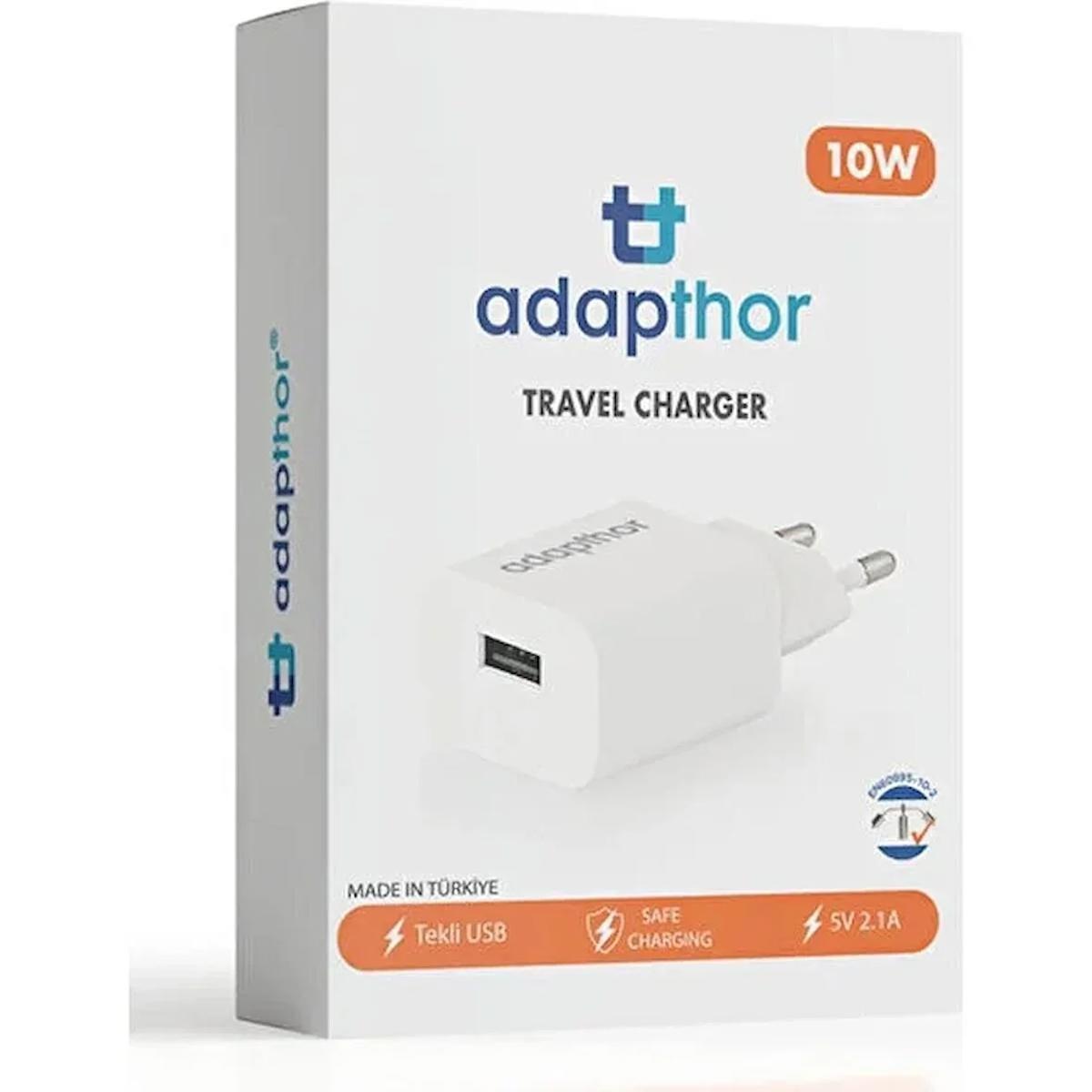 Adapthor 10W 5V 2.1A Çift Usb + Usb To Type C 2.4A Kablolu Set Beyaz 