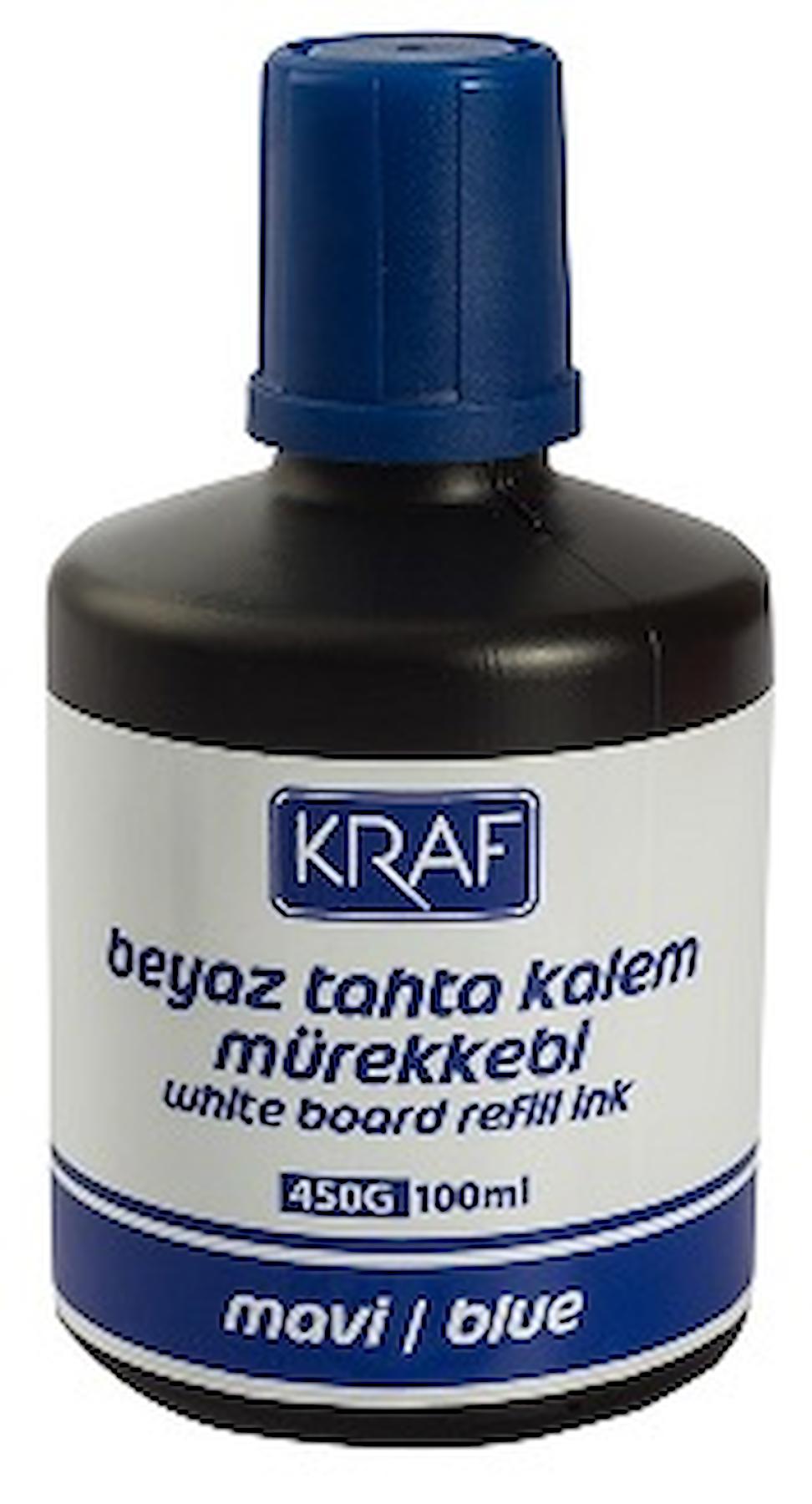 KRAF BEYAZ TAHTA KALEM MÜREKKEBİ 100ml MAVİ 450G 6 Adet