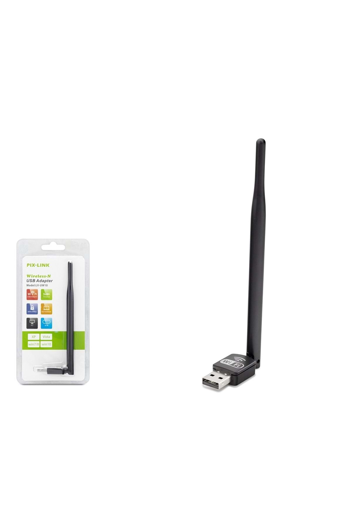 Pix-Link LV-UW10RK Wi-Fi 150Mbps 5dBi Antenli USB Kablosuz Adaptör - Siyah