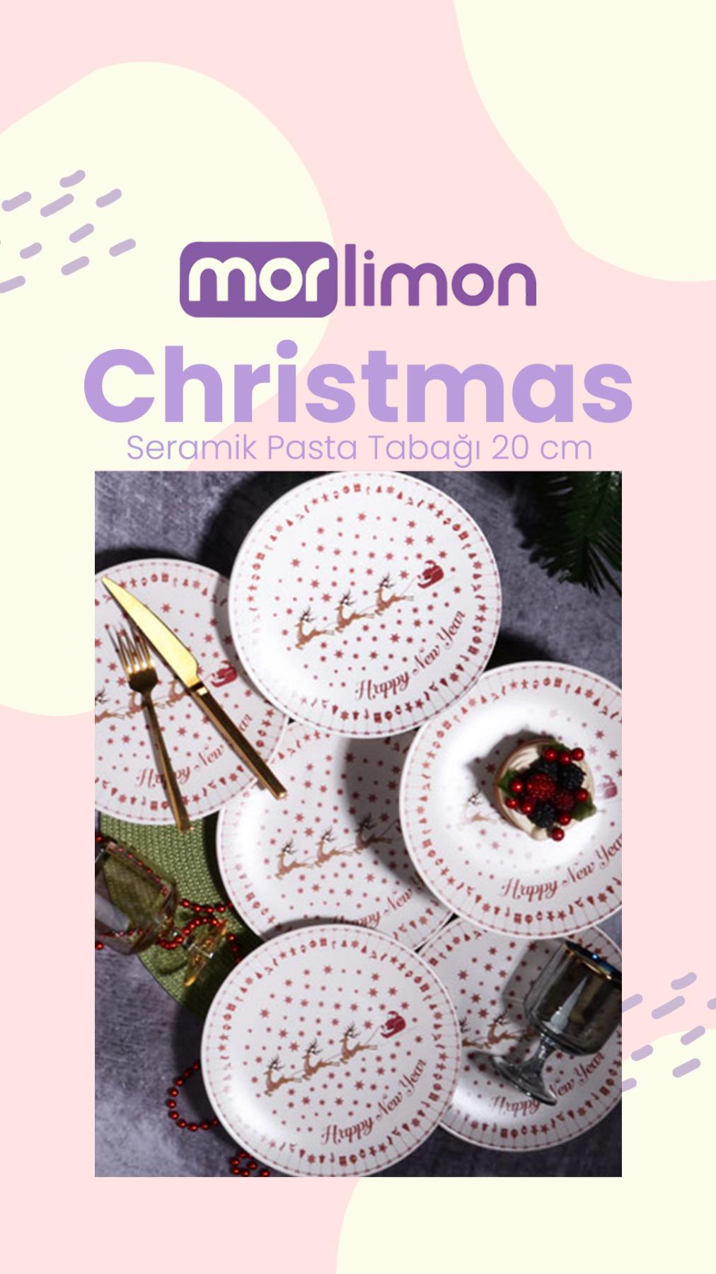 morlimon Yılbaşı Temalı Christmas Seramik Pasta Tabağı 20 cm