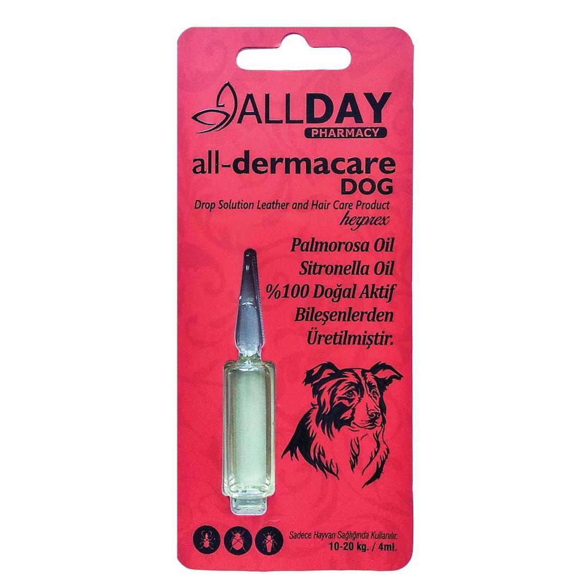 Allday All-Dermacare Köpeki Bitkisel Dış Parazit Koruyucu 10-20 Kg 4 Ml