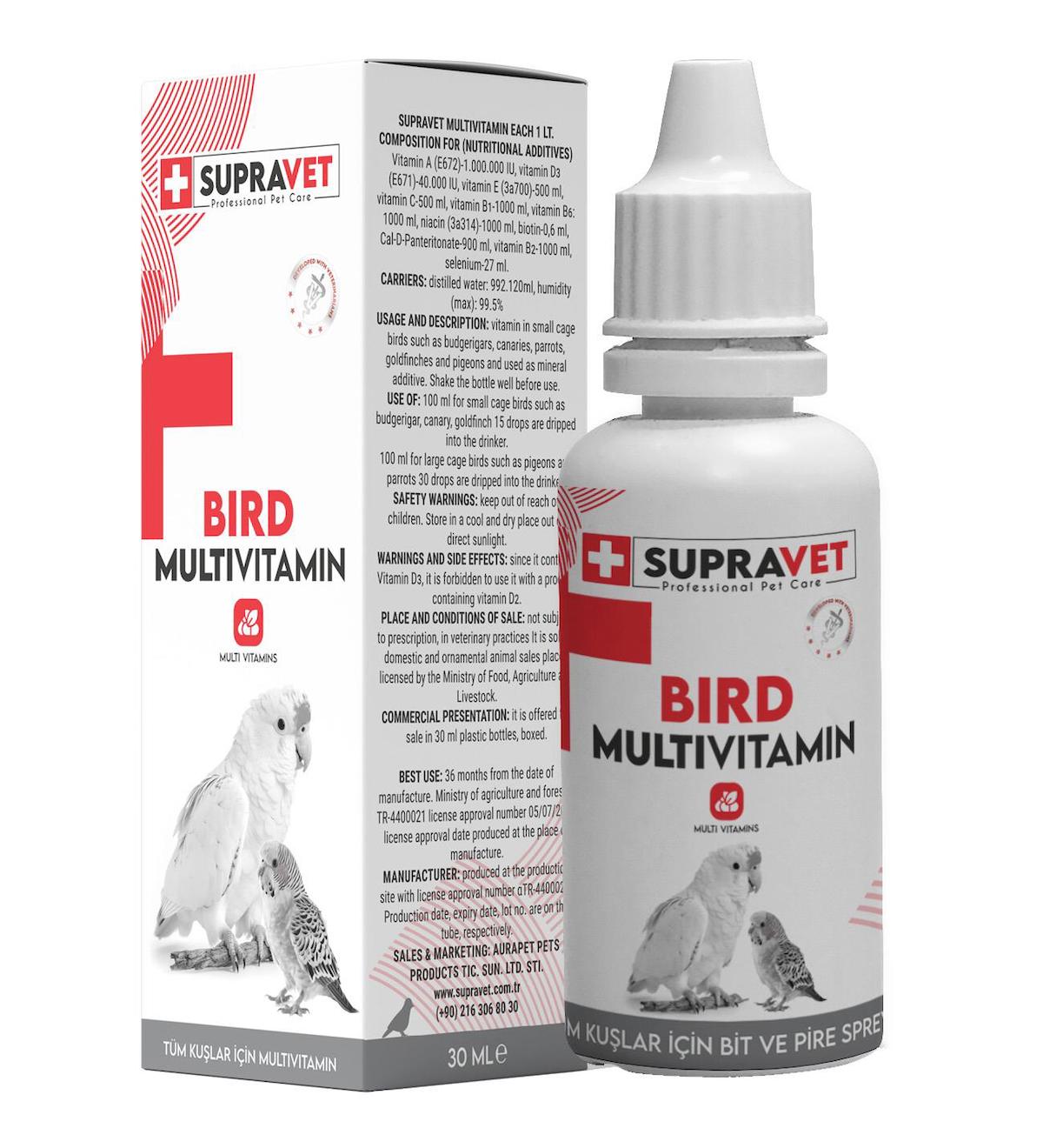 Supravet Plus Kanarya, Papağan, Güvercin ve Muhabbet Kuşları için Multivitamin Damla 30 ml