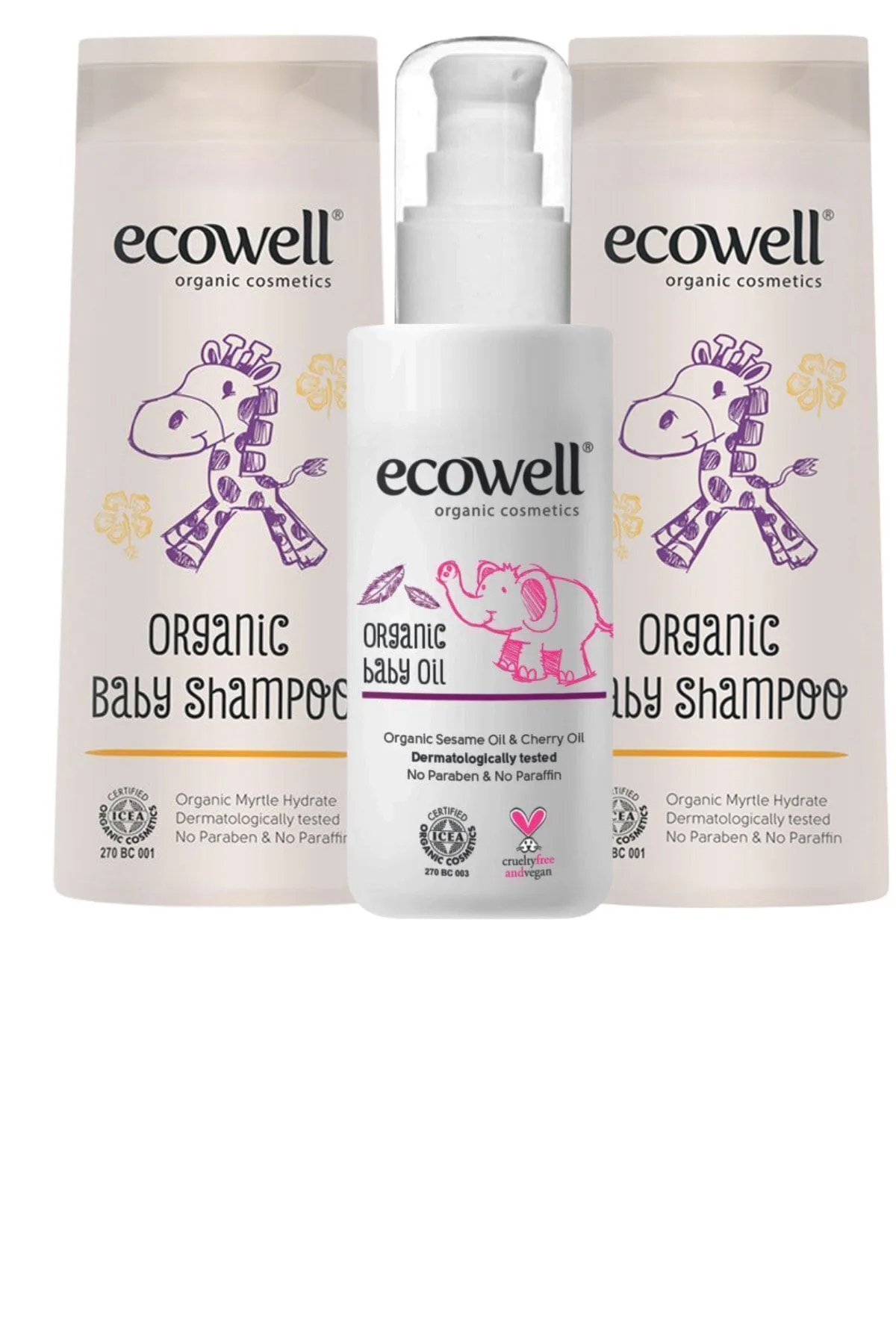 Ecowell Organik Bebe Şampuanı 2 Adet (2x300ml) + Organik Bebe Yağı (100 ml)