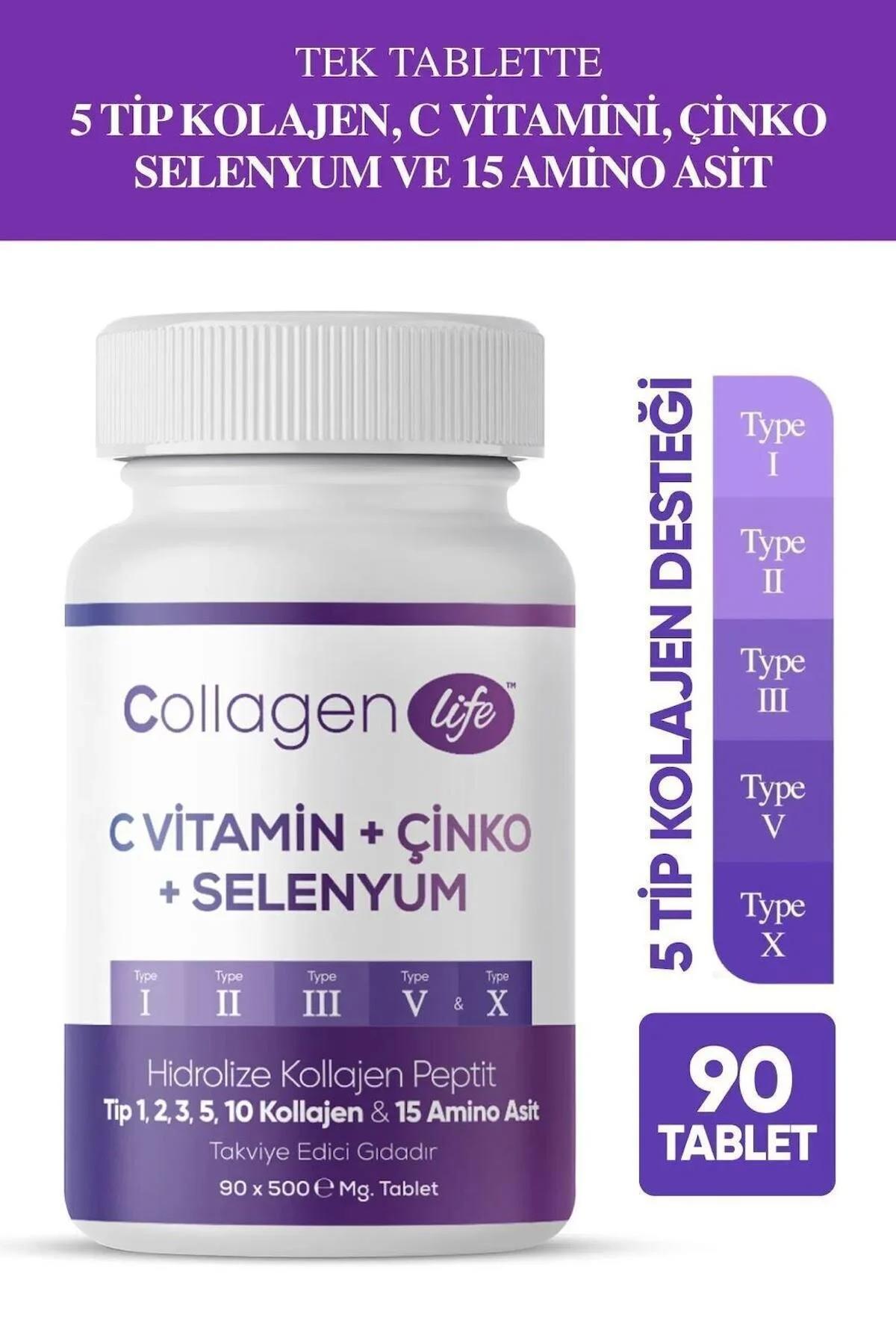 5 Tip Kolajen Tip 1, Tip 2, Tip 3, Tip 5 ,tip 10, ( Selenyum , C Vitamini Ve Çinko ) 90 Tablet