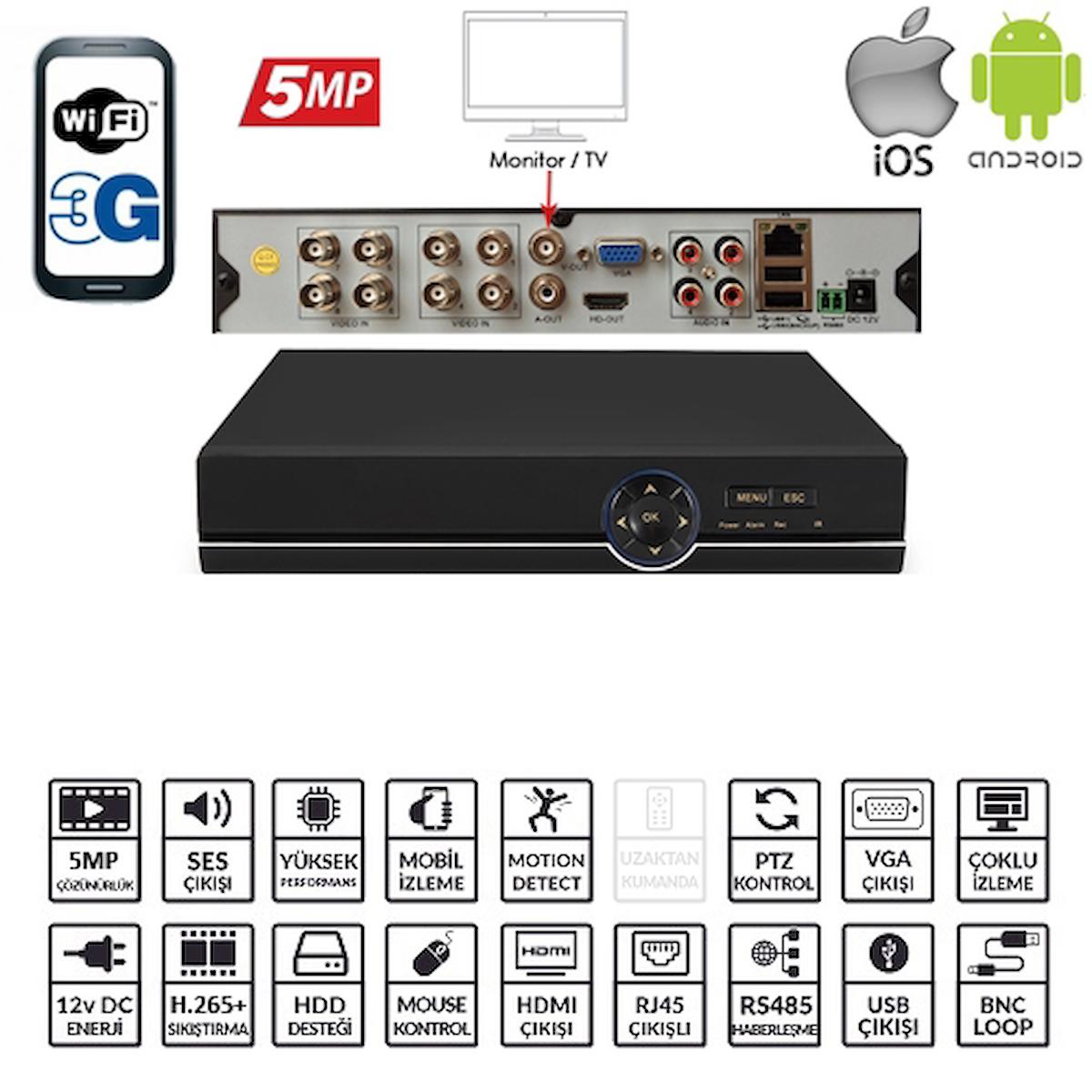 EZCOOL EZ-8508AHD 8KANAL 4SES 5MP 1HDD XMEYE XVR