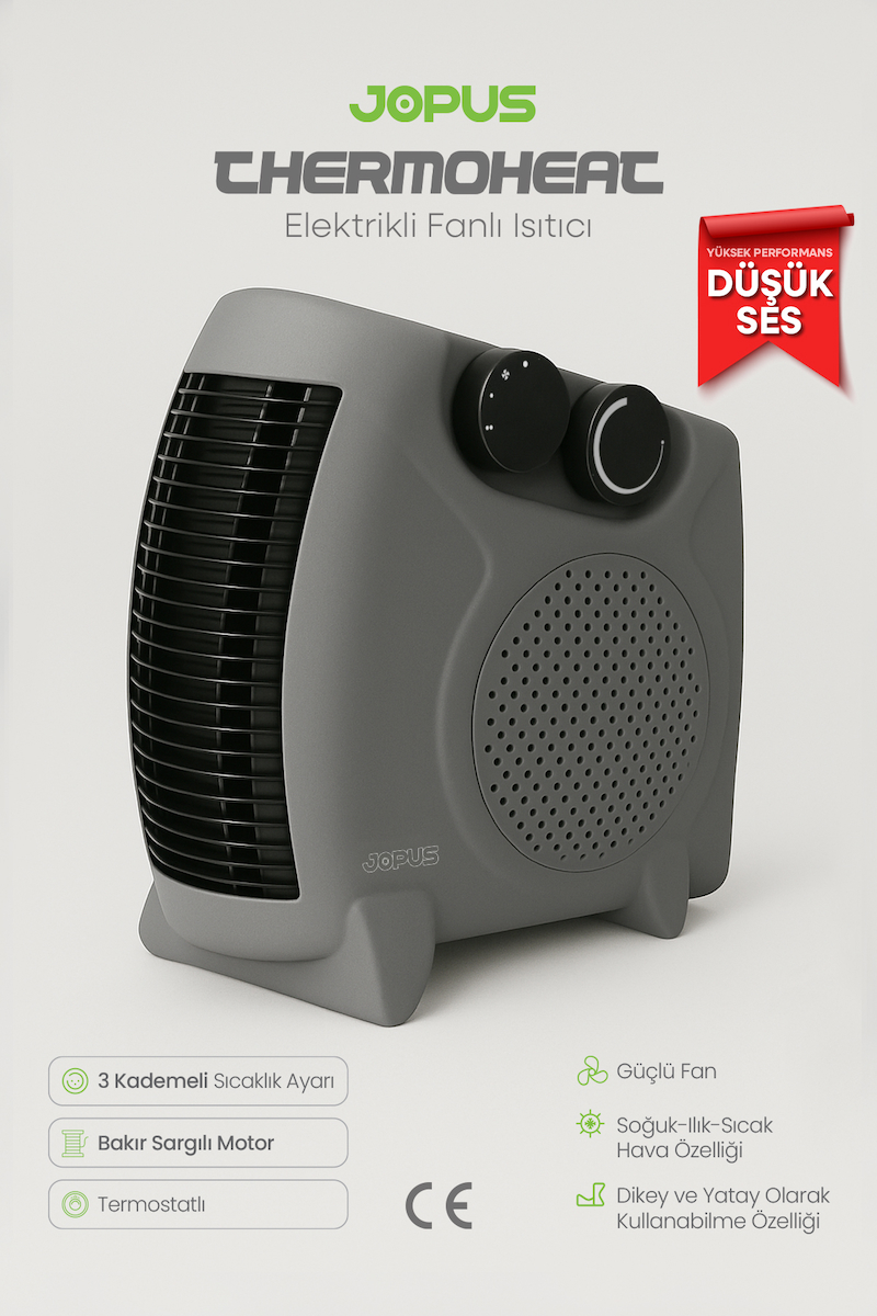 2000W Elektrikli Fanlı Isıtıcı,Termostatlı,Sıcak-Soğuk Hızlı Isıtma, 25 m² Alan Kapasitesi,Antrasit
