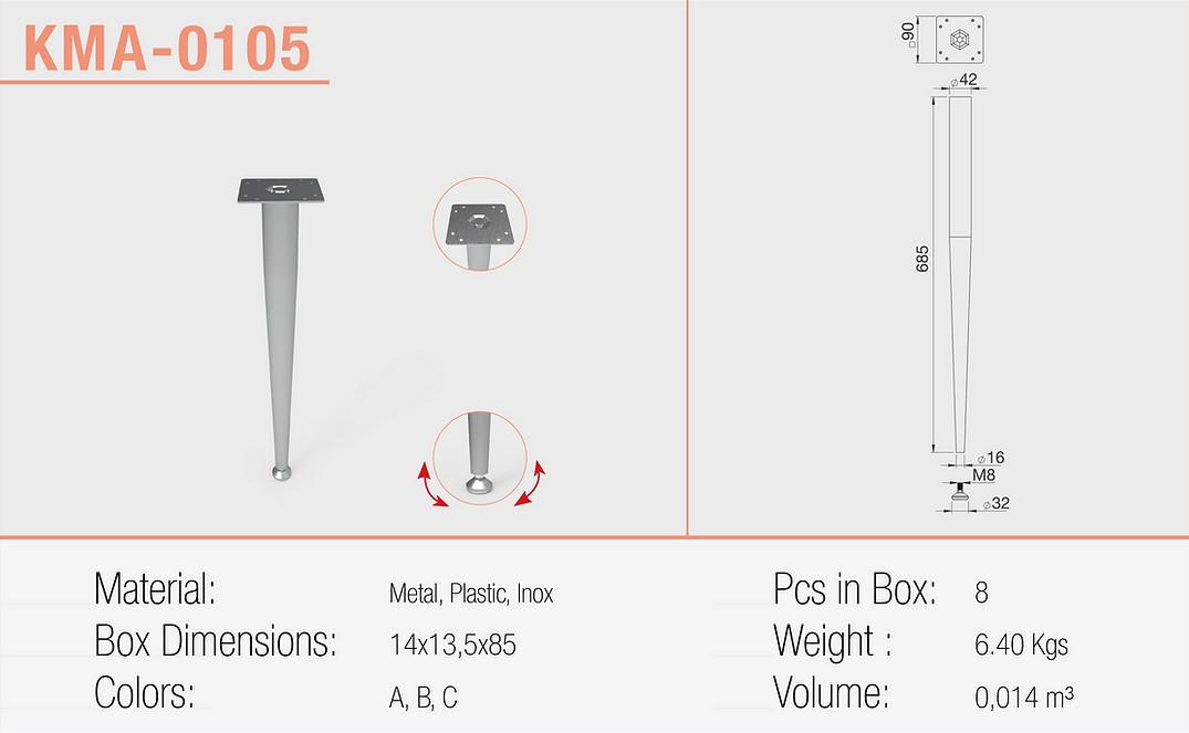 Kapsan Metal Masa Ayağı Krom Konik Ø42>16Mm :H 71Cm