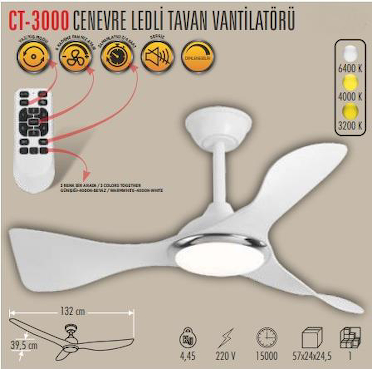 CATA CENEVRE LED TAVAN VANTİLATÖR SESSİZ (CT-3000)
