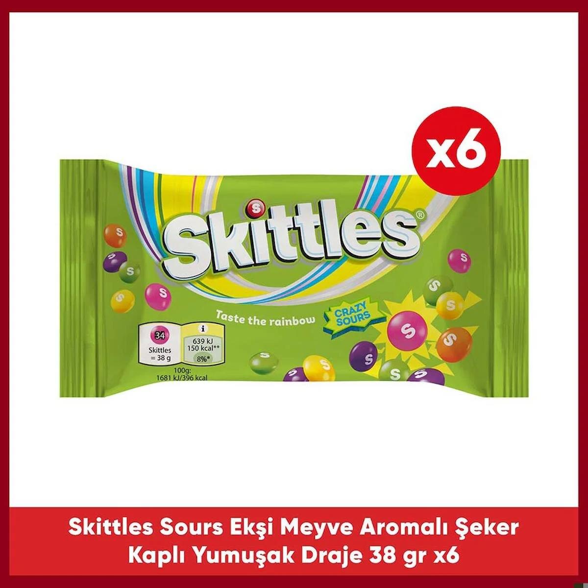 Skittles Sours Ekşi Meyve Aromalı Draje Şekerleme 38 G 6X