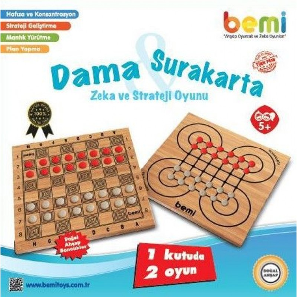 Bemi Eğitici Oyun Surakarta & Dama Ahşap Tabla Ve Boncuklar 1239