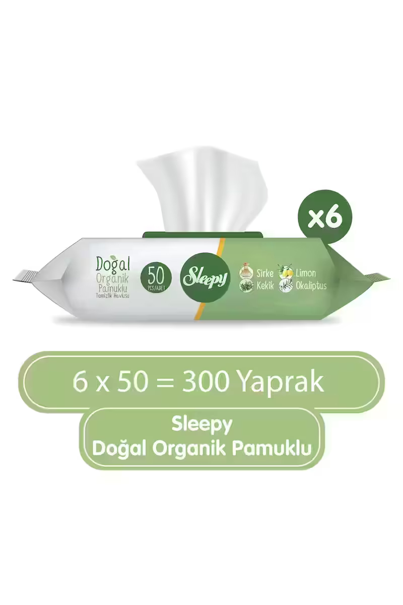 Sleepy Doğal Organik Pamuklu Temizlik Havlusu 6X50 (300 Yaprak)