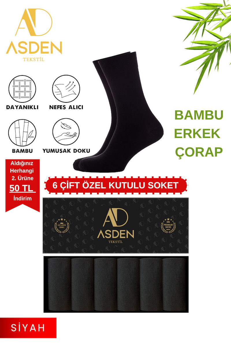 Bambu Erkek Soket Çorap Beyaz Premium 6'lı Kutulu, Burun Dikişsiz, Yıkamalı