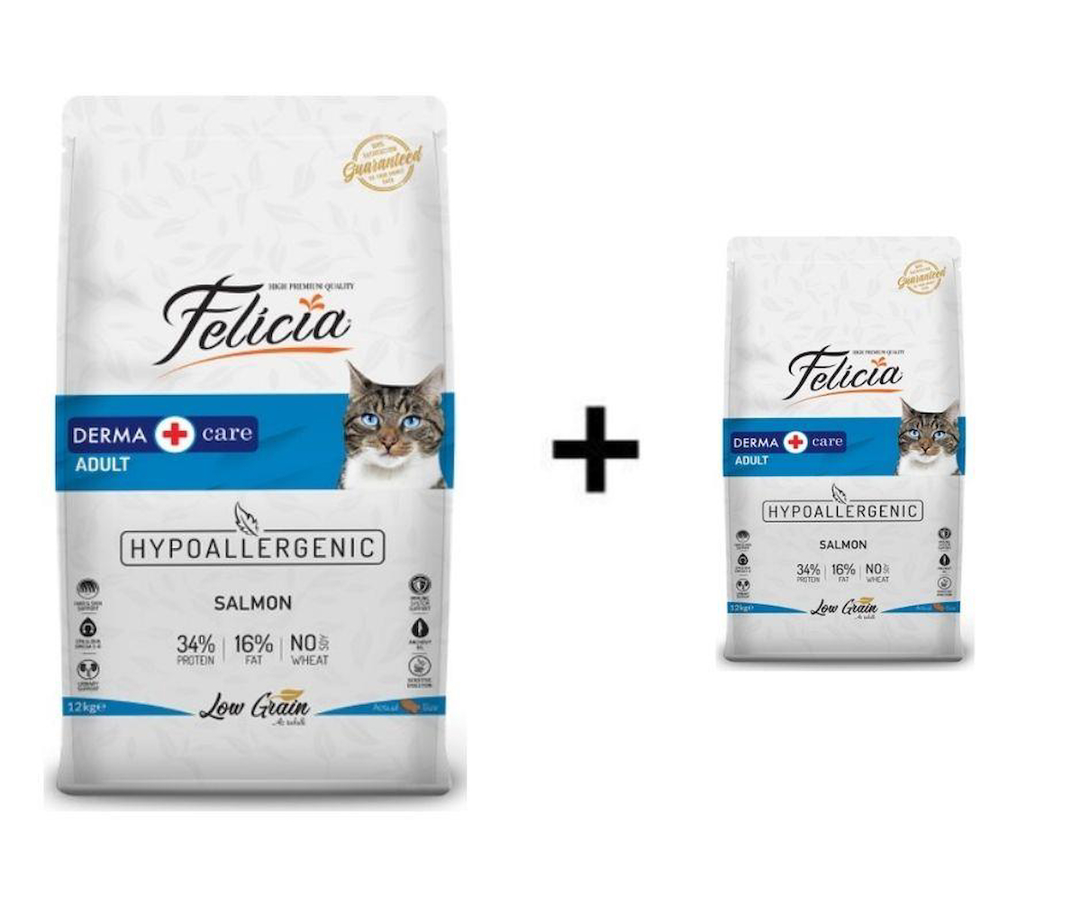 Felicia Somonlu Yetişkin Kedi Maması 12 kg + 1 Adet Felicia Somonlu Yetişkin Kedi Maması 2 kg