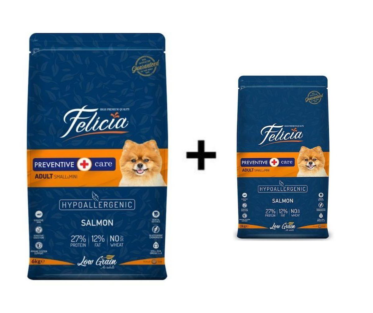 Felicia Somonlu Küçük Irk Köpek Maması 6 Kg + 1 Adet Felicia Somonlu Yetişkin Small/Mini Köpek Maması 3 Kg