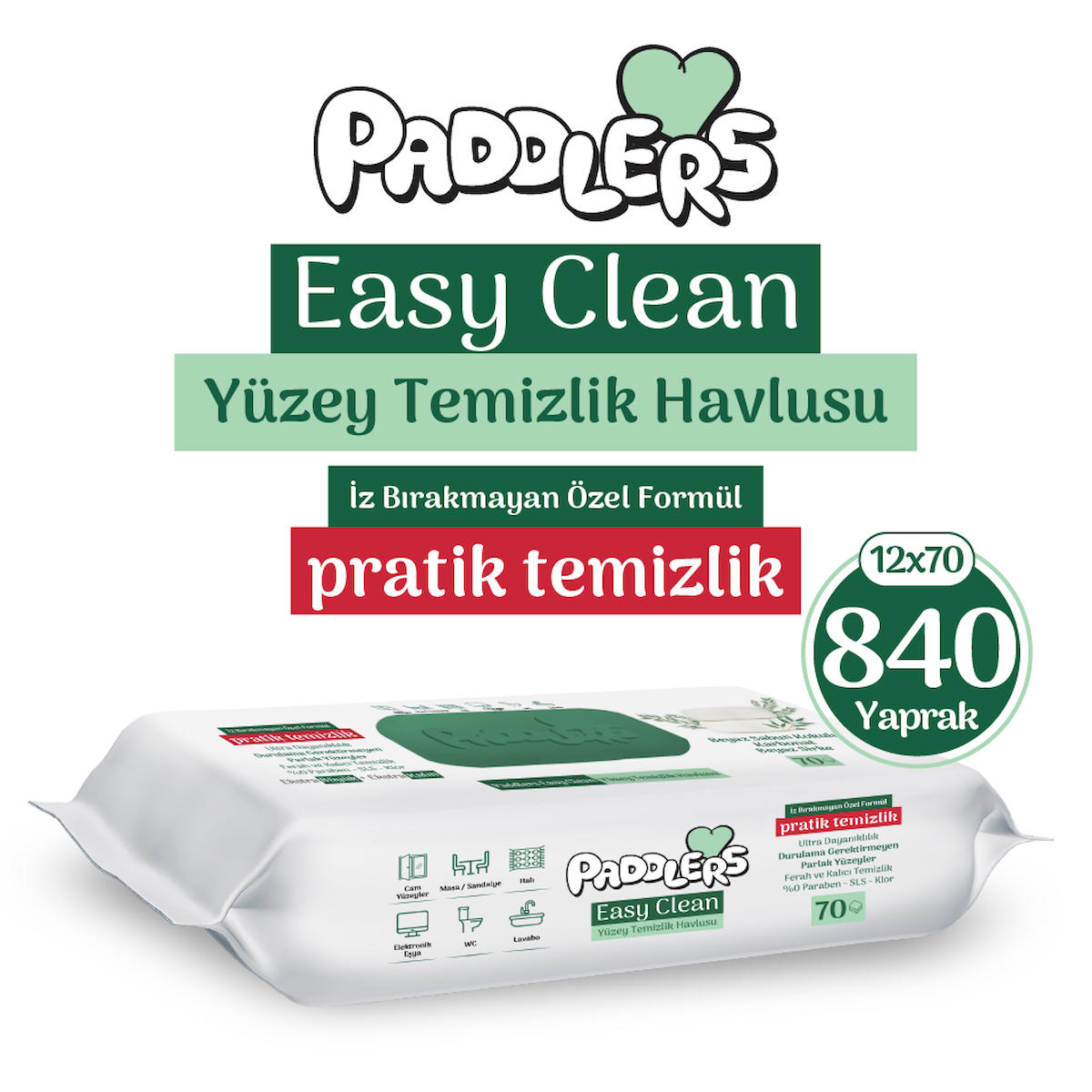 Easy Clean Beyaz Sabun Katkılı Yüzey temizlik Havlusu 12x70 (840 Yaprak)