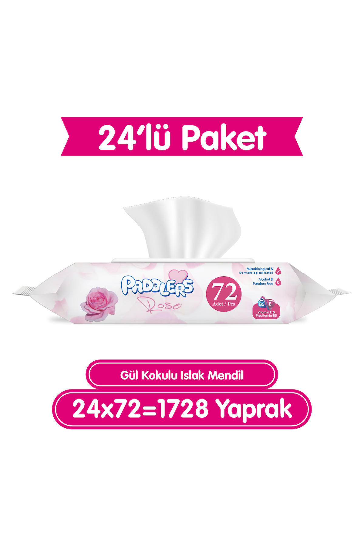 Paddlers Gül Kokulu Islak Mendil 24x72 li Koli (1728 Yaprak)