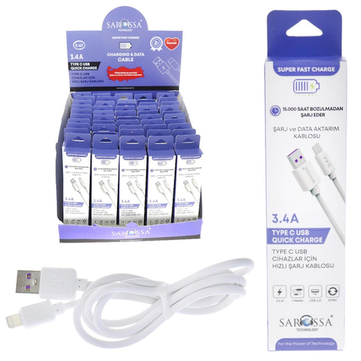 SAROSSA LIGHTNING USB CİHAZLAR İÇİN HIZLI ŞARJ KABLOSU 50 Lİ KUTU