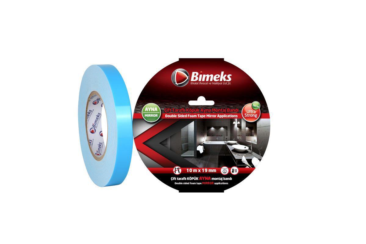 Bimeks Çift Taraflı Extra Güçlü Köpük - Ayna Montaj Bandı - 10 Mt X 19 Mm