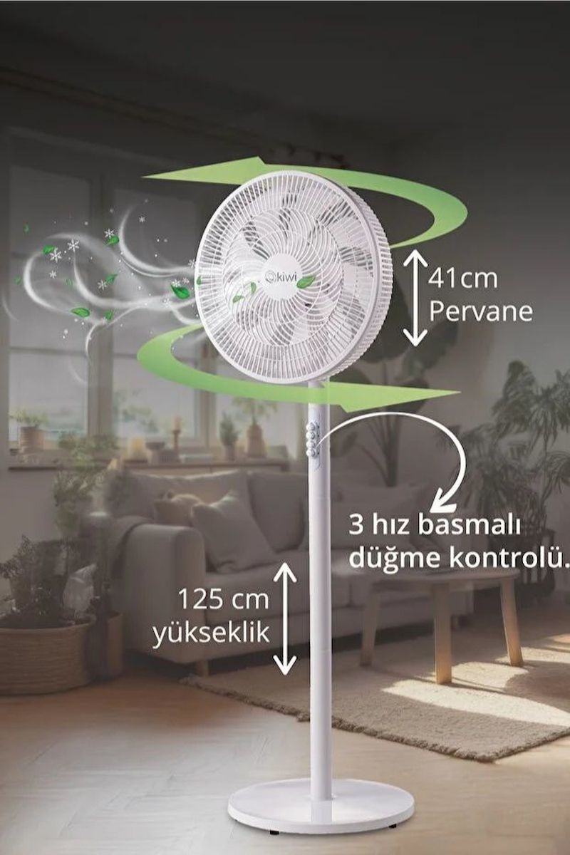 KFAN-7627 Salınım Fonksiyonlu Ultra Sessiz Stand Vantilatör 9 Kanatlı 50W