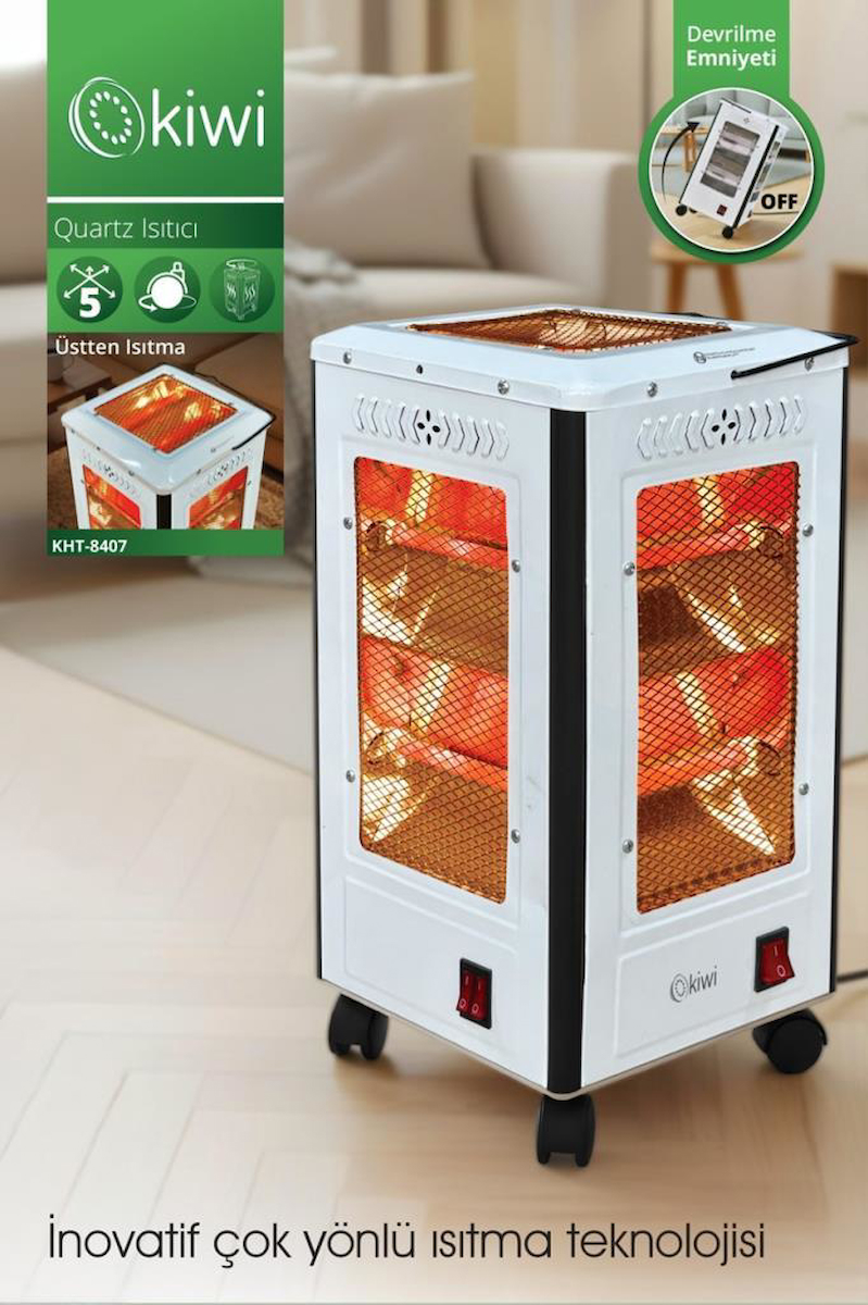 Kiwi KHT-8407 Quartz Isıtıcı 5 Yönlü Isıtma & Enerji Tasarruflu Kuvars Tüp & Taşınabilir Tasarım