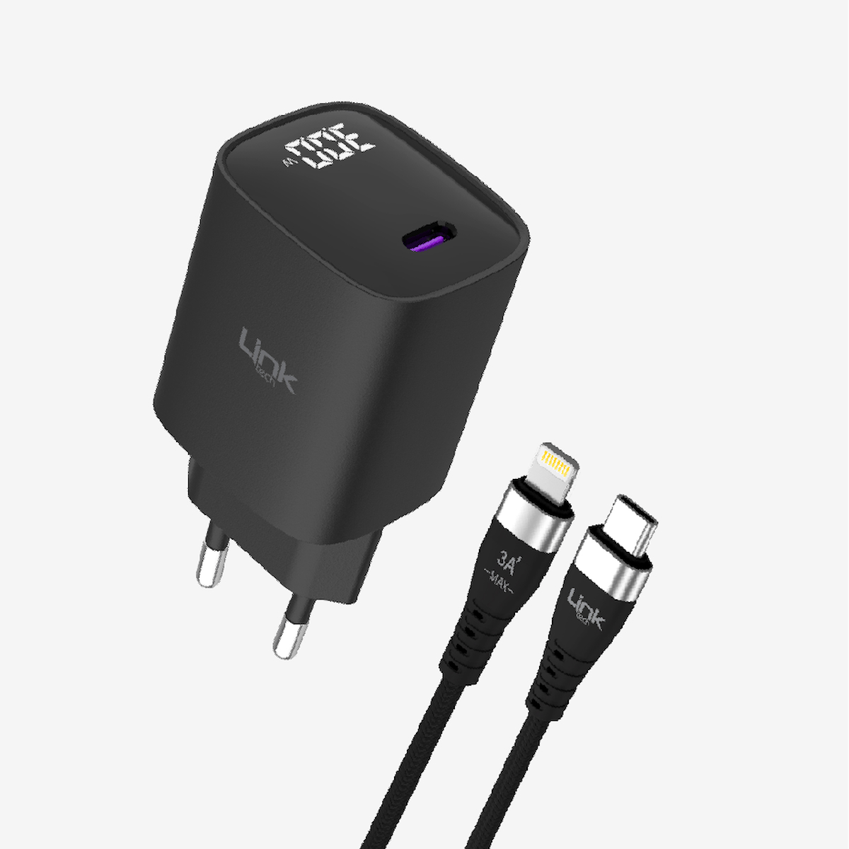 G848 Premium KVK GARANTİLİ Tip-C Lightning Kablolu 30W USB-C Süper SI GaN Şarj Adaptörü