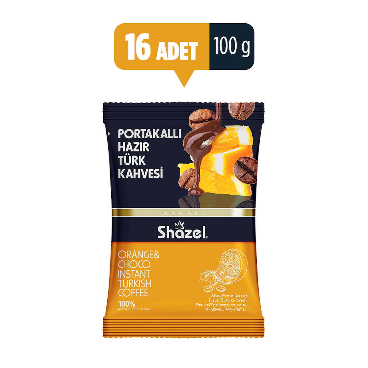 Shazel Portakallı Hazır Türk Kahvesi 100gr (100g X 16 Adet)