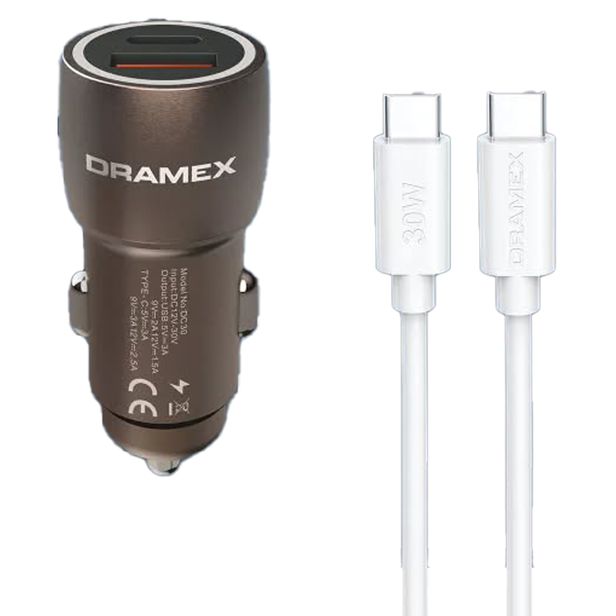 Dramex DC30T 30 W Type-C Kablolu Hızlı Araç Şarj Aleti Fiyatları