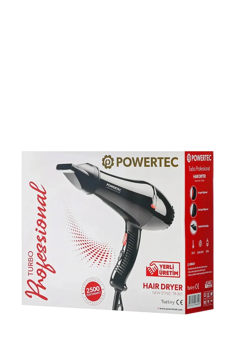 Powertec TR-901 2500 W AC Motor Profesyonel Sıcak ve Soğuk Saç Kurutma ve Fön Makinesi