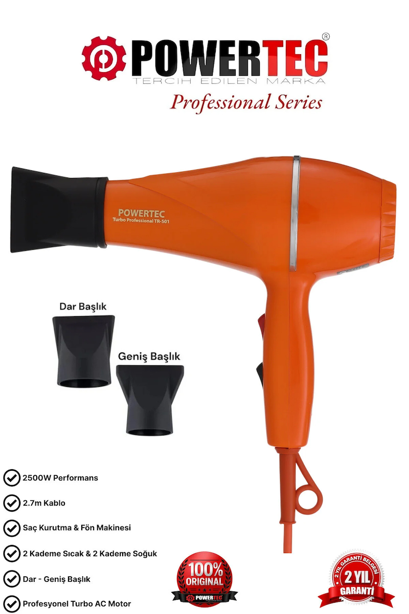 Powertec TR-501 Profesyonel Saç Kurutma ve Fön Makinesi Turuncu Renk
