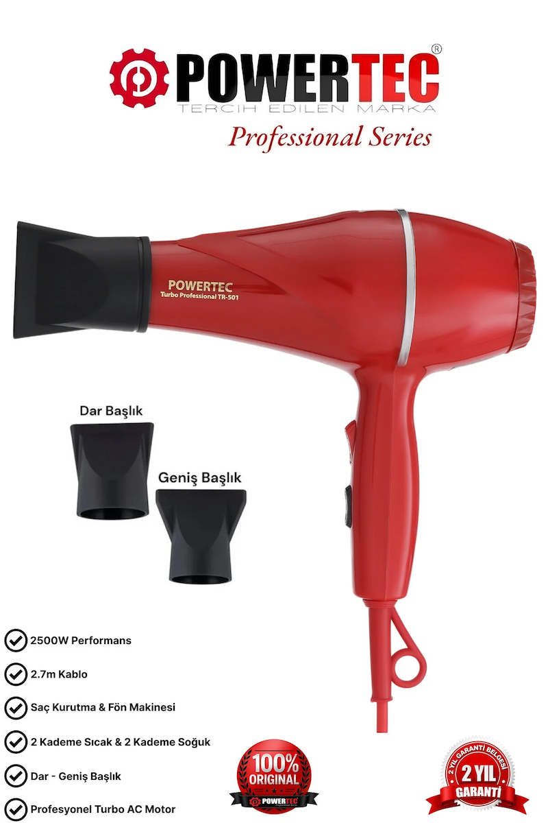 Powertec Tr-501 Profesyonel Renkli Fön Makinesi Kırmızı