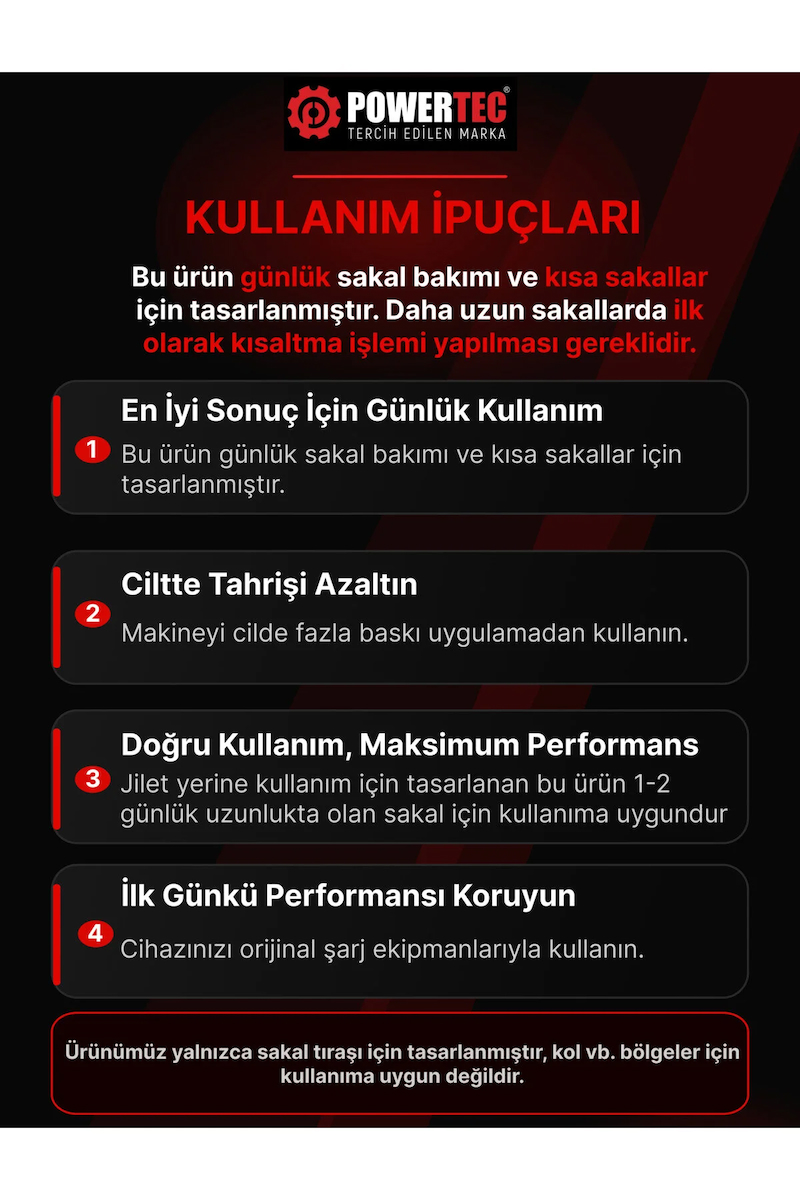Powertec TR-150 Profesyonel Şarjlı Günlük Sakal Tıraş Makinesi Sinekkaydı Tıraş ve Erkek Bakım