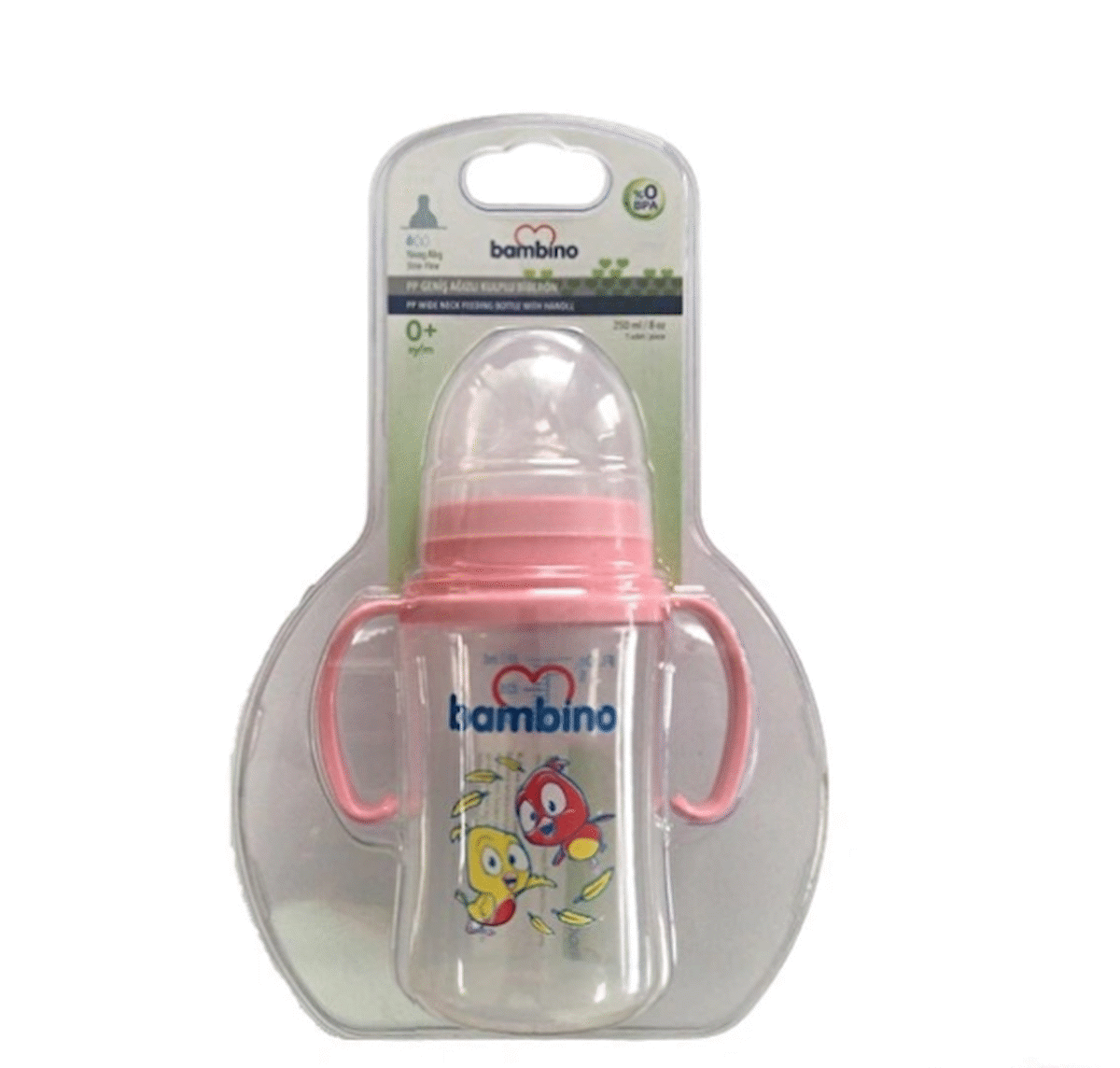 Bambino Pp Geniş Ağızlı Kulplu Biberon Pembe 250 Ml B818