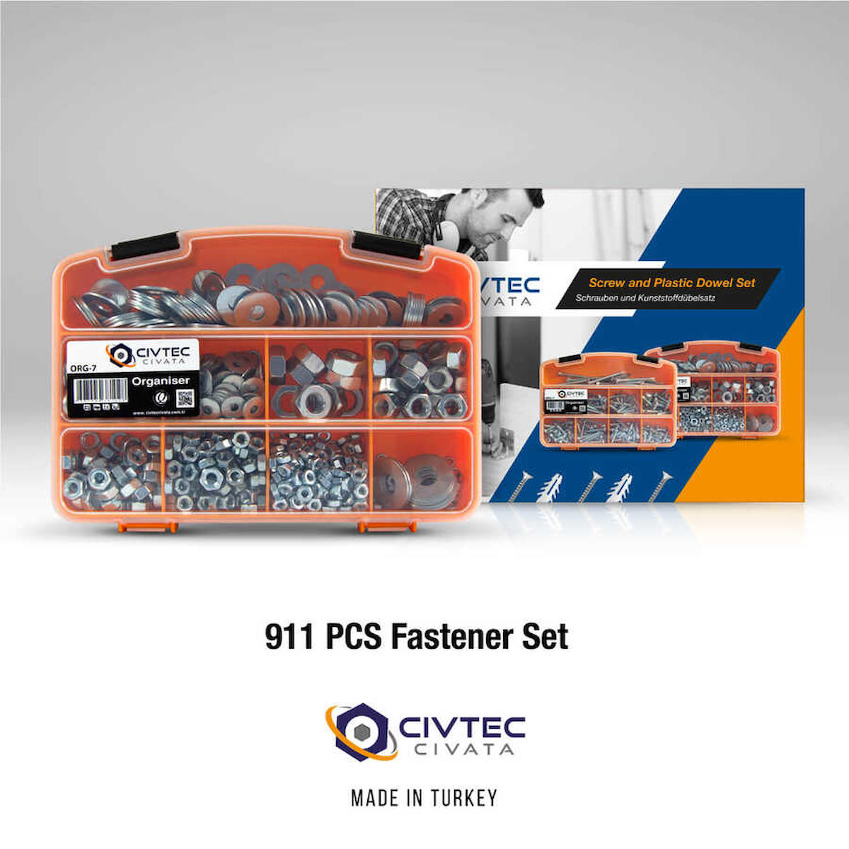 Civtec 911 Parça 12 Çeşit Somun ve Pul Seti - Takım Çantası TK-9