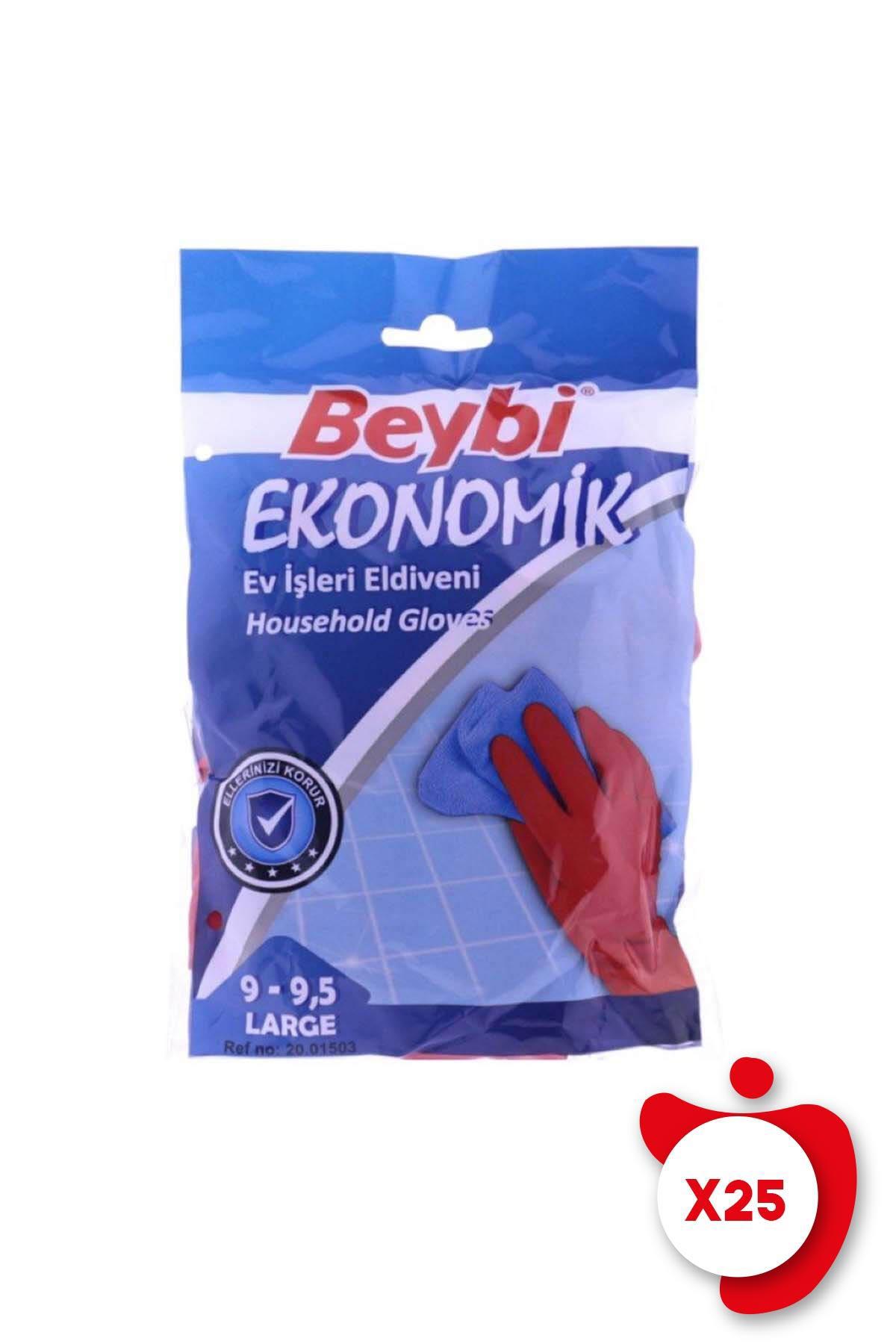 Beybi Ekonomik Ev İşleri ve Bulaşık Eldiveni 9-9,5 Beden Kırmızı 25 Adet