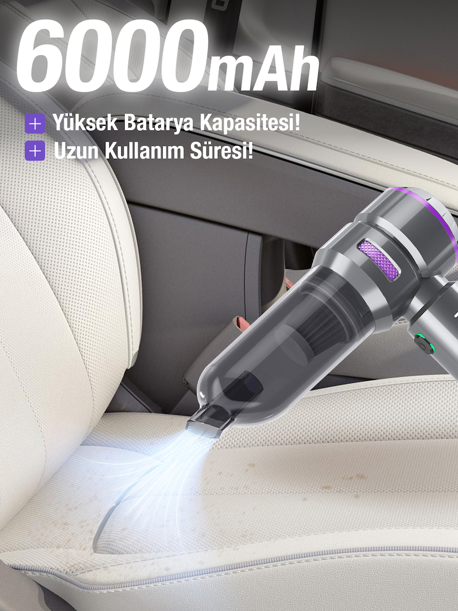 Auhma AHV-01 Kablosuz Güçlü Araç Süpürgesi ve Hava Üfleyici | 15000PA Vakum Gücü | 3 Kademeli Hız | 9 Parça Aksesuar
