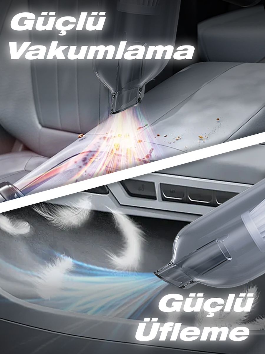 Auhma AHV-01 Kablosuz Güçlü Araç Süpürgesi ve Hava Üfleyici | 15000PA Vakum Gücü | 3 Kademeli Hız | 9 Parça Aksesuar