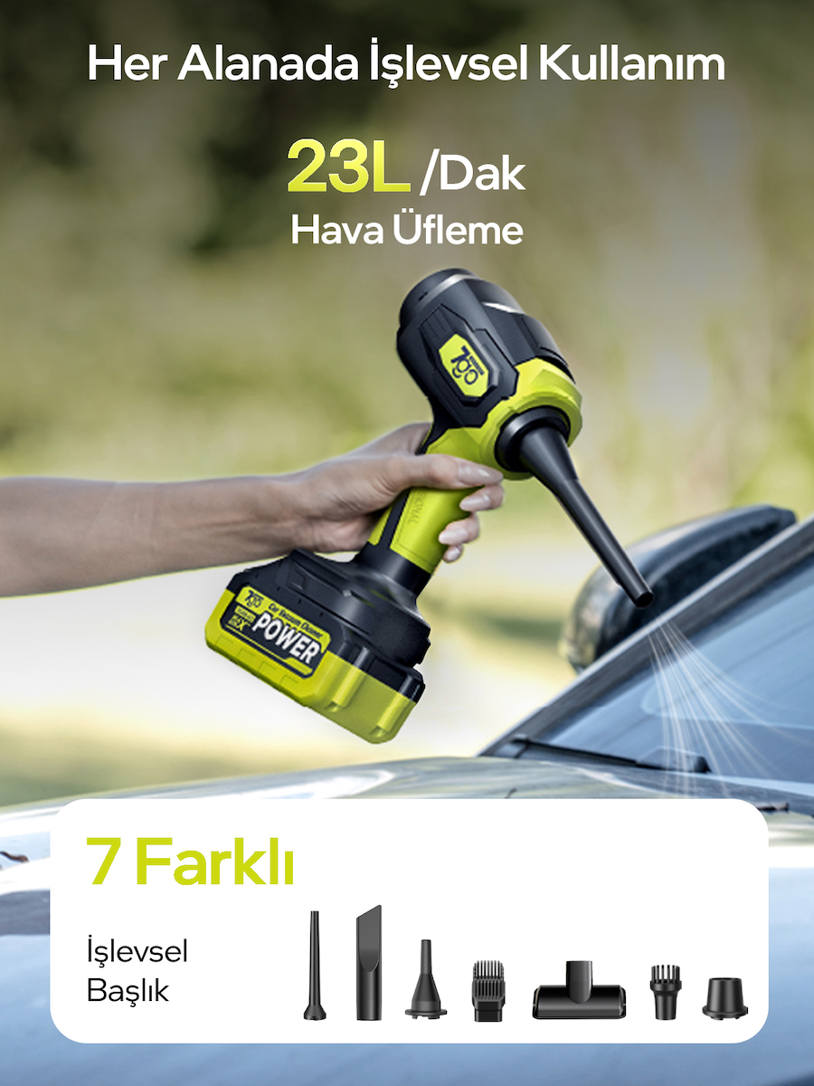 7GO 7GAB-03 Kablosuz Araç İçi Süpürge | 20.000PA Güçlü Emiş | 90.000RPM Fırçasız Motor | 15.000mAH Uzun Ömürlü Batarya | Üfleme & Vakum 2’si 1 Arada