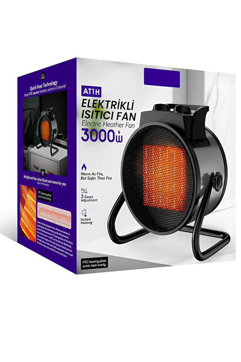 Auhma AT1H Elektrikli Isıtıcı Fan kırmızı | 3000W Hızlı Isınma, 3 Kademeli Ayar, Sessiz Ptc Isıtma Teknolojisi