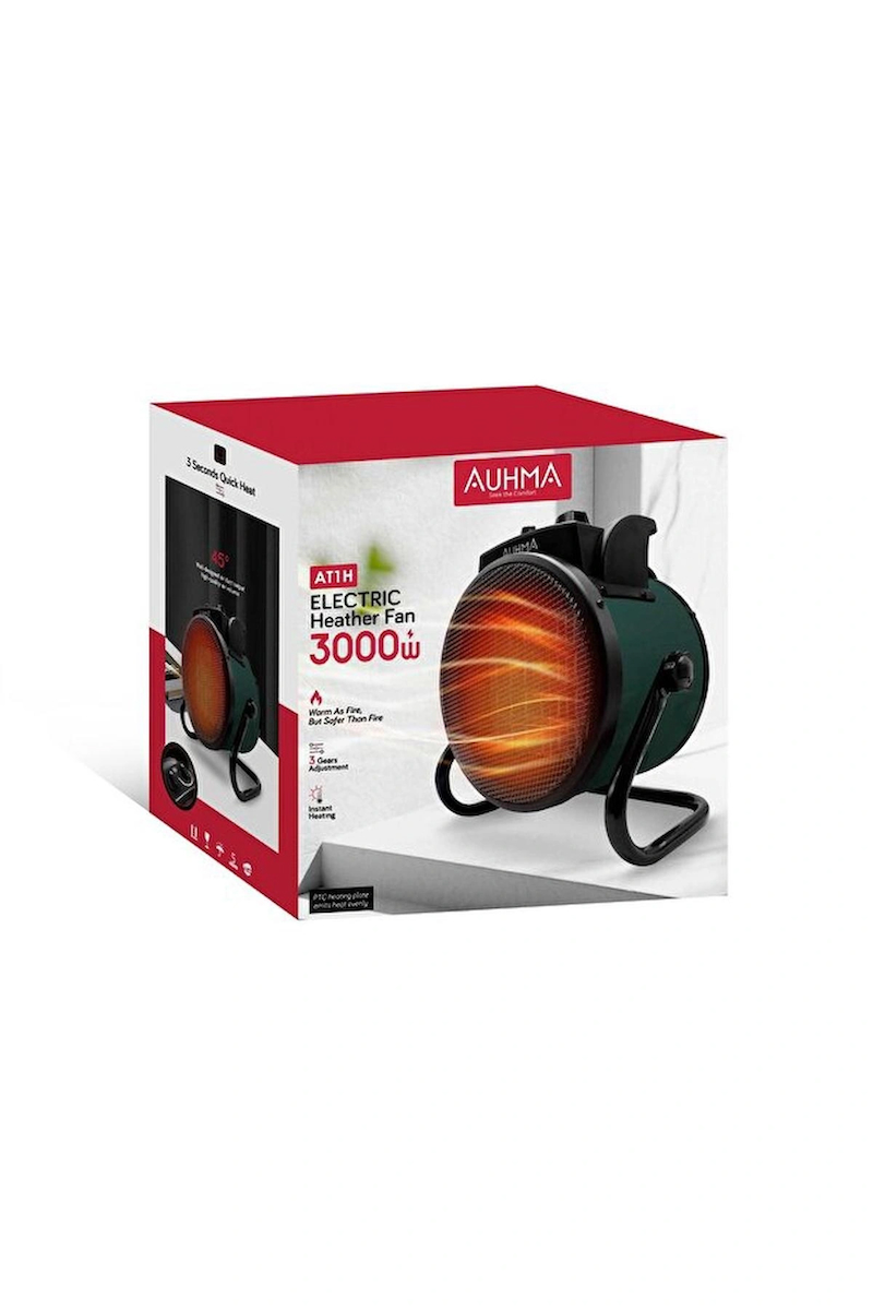 Auhma AT1H Elektrikli Isıtıcı Fan kırmızı | 3000W Hızlı Isınma, 3 Kademeli Ayar, Sessiz Ptc Isıtma Teknolojisi