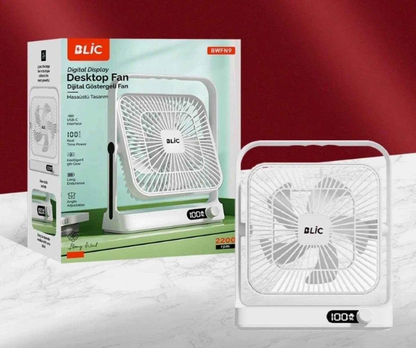 ROSE TEKNOLOJİ DİGİTAL GÖSTERGELİ 2200rpm 5 KANATLI KADEMELİ TAŞINABİLİR MASAÜSTÜ SOĞUTUCU FAN