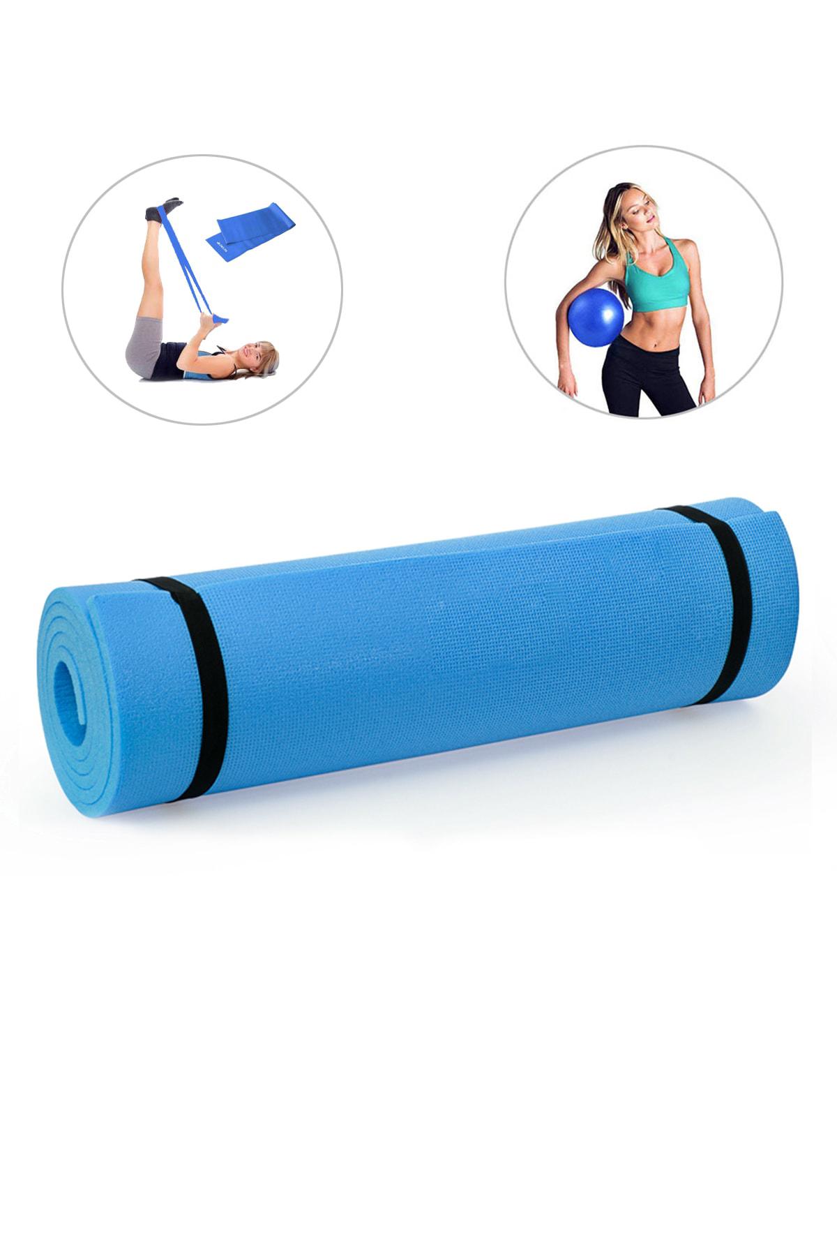 Spor Byfit 6,5 Mm Pilates Minderi, Pilates Bandı Ve Denge Topu - 3 Lü Pilates Seti - Mavi