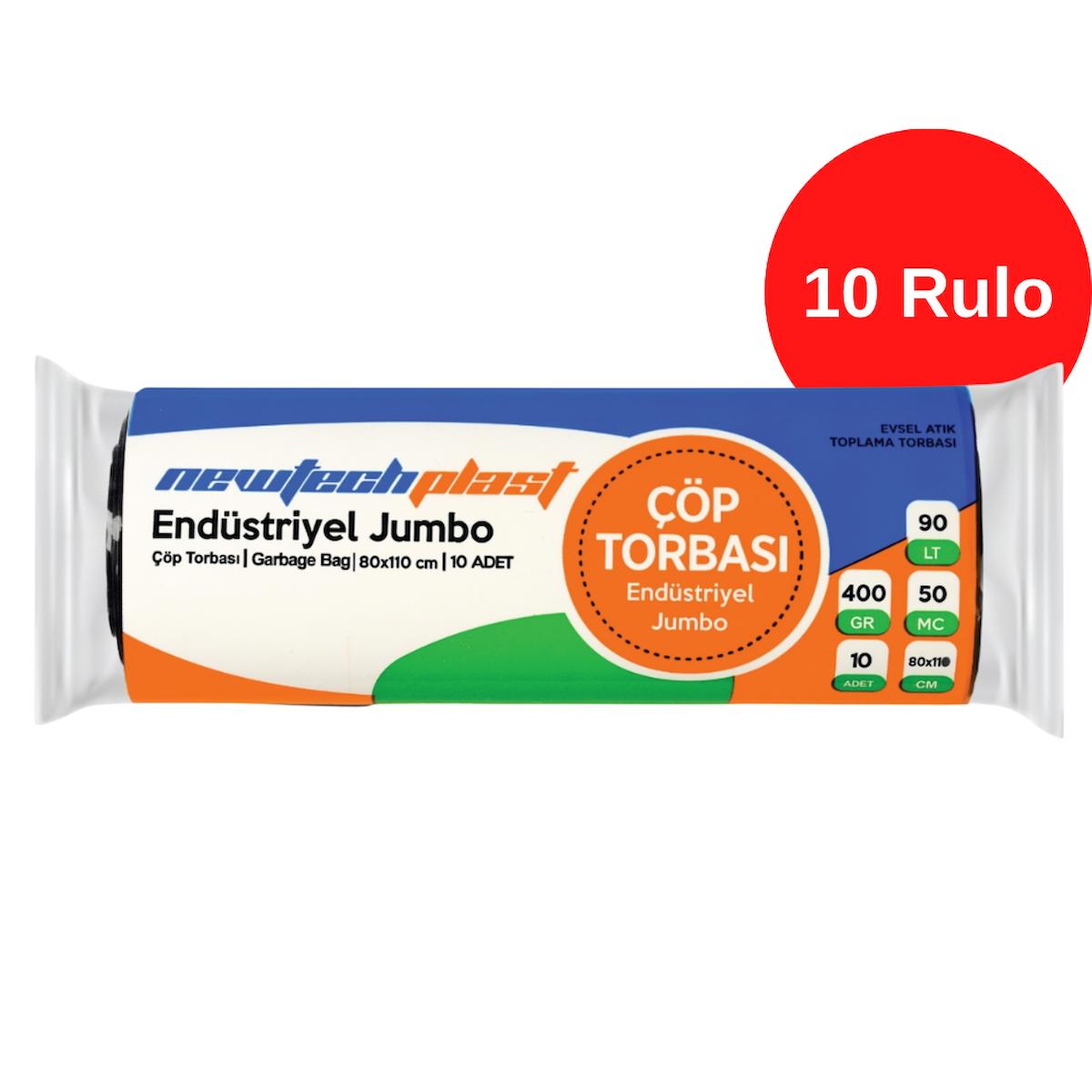 Newtechplast Endüstriyel Jumbo Boy Çöp Torbası, Siyah, 80 x 110 cm., 400 gr., 10 Rulo