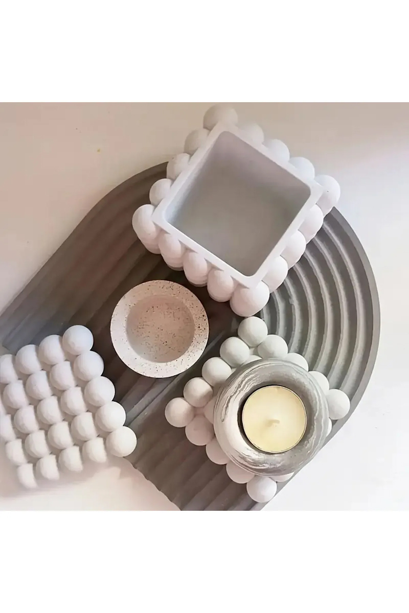 Bubble Kare Beton Saksı & Kalemlik - Modern Minimalist Dekoratif Organizer