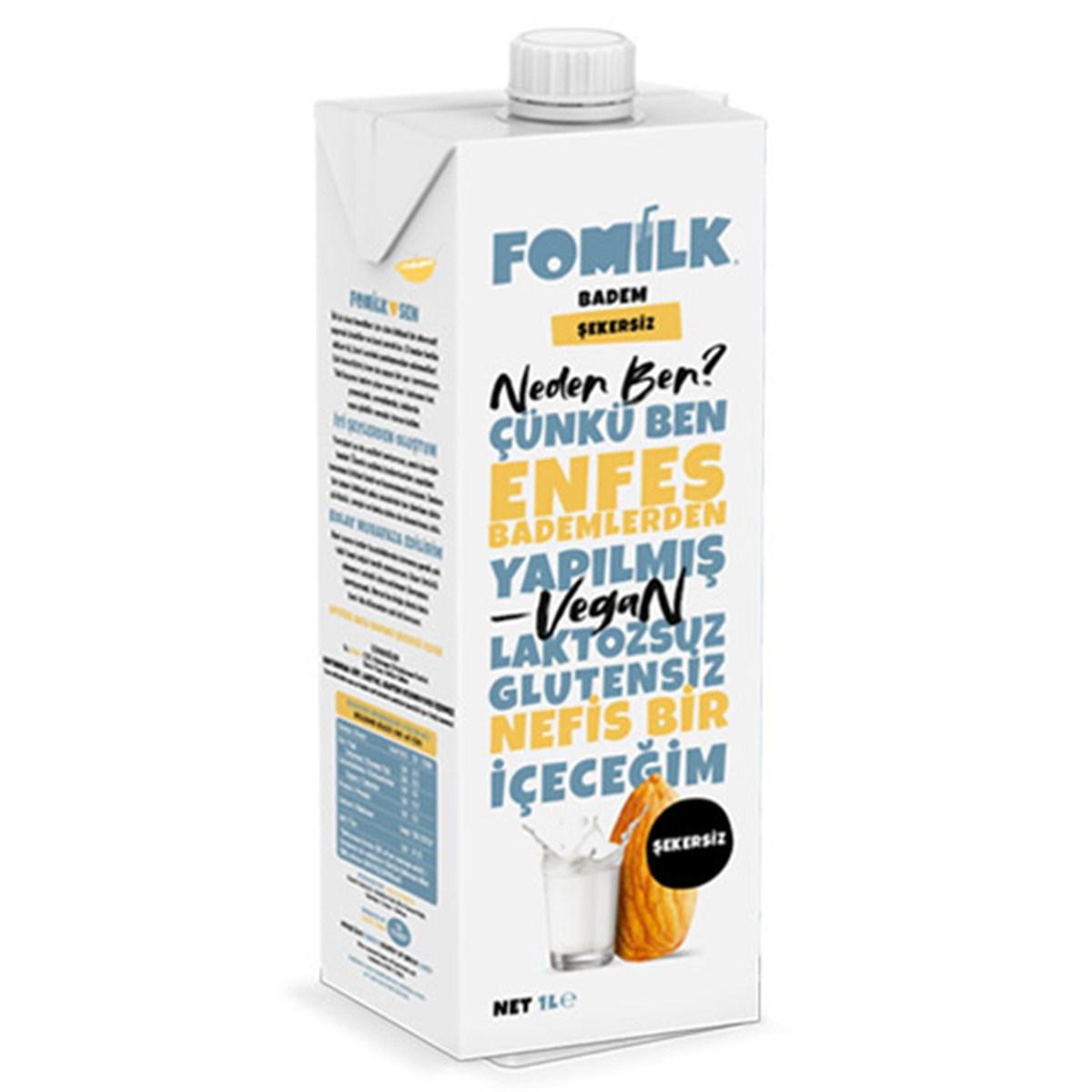 Fomilk Şekersiz Glutensiz Laktozsuz Tam Yağlı 1 lt Badem Sütü