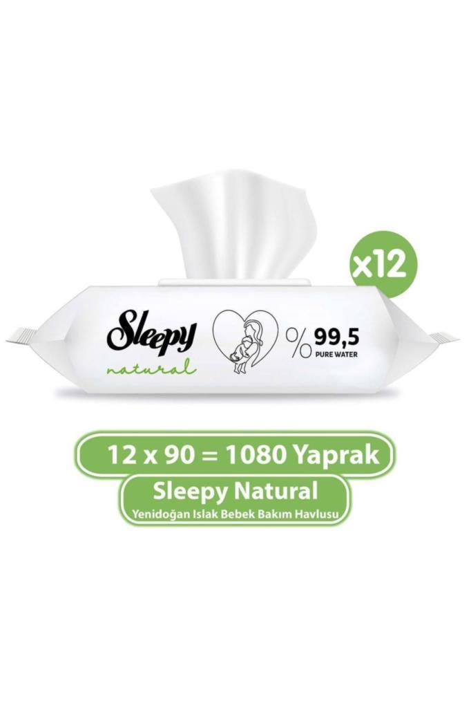 Sleepy Natural Yenidoğan -Alkolsüz 12 x 90 Yaprak 12 Paket Islak Mendil