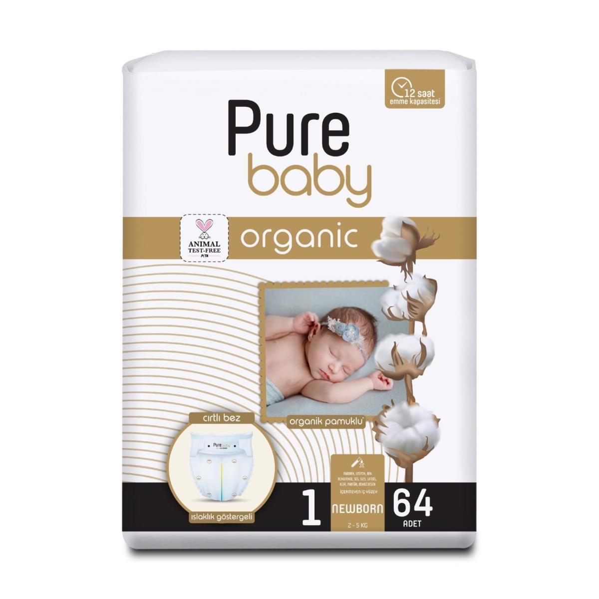 Pure Baby Organic 1 Numara Yenidoğan 64'lü Cırtlı Bez