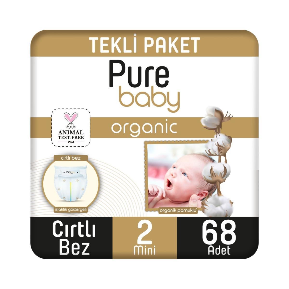 Pure Baby Organic 2 Numara Mini 68'li Cırtlı Bez