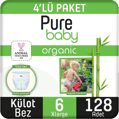 Pure Baby Organik Bambu Özlü Külot Bez 4'Lü Paket 6 Numara Xlarge 128 Adet