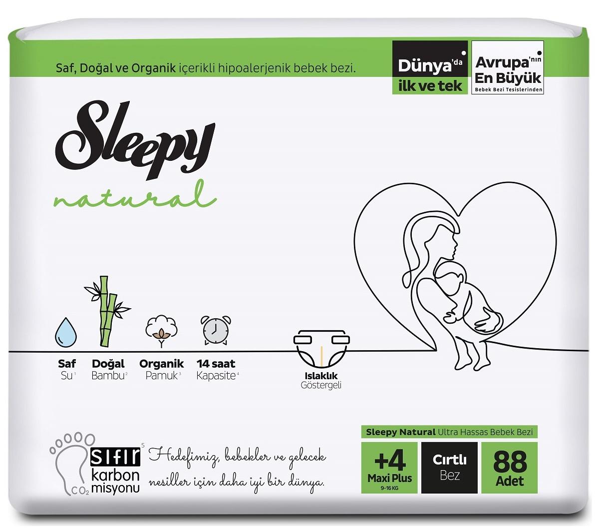 Sleepy Natural 4+ Numara Maxi Plus 88'li Cırtlı Bez